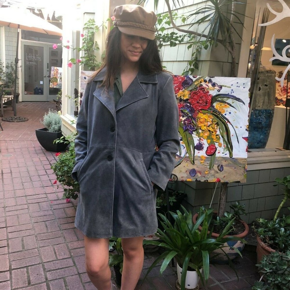 Remy Italian Suede Blue Women's Leather Trench